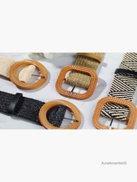 Boho Raffia Woven Belts Set of 4 Elastic Stretch Waist Belt for Dresses Jeans